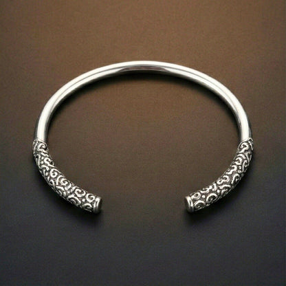 THE MEN THING Steel Bracelets VORTEX ENGRAVED - Pure Stainless Steel Open Bangle Bracelet (Adjustable) for Men & Boys