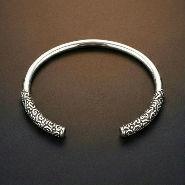 VORTEX ENGRAVED - Pure Stainless Steel Open Bangle Bracelet (Adjustable) for Men & Boys