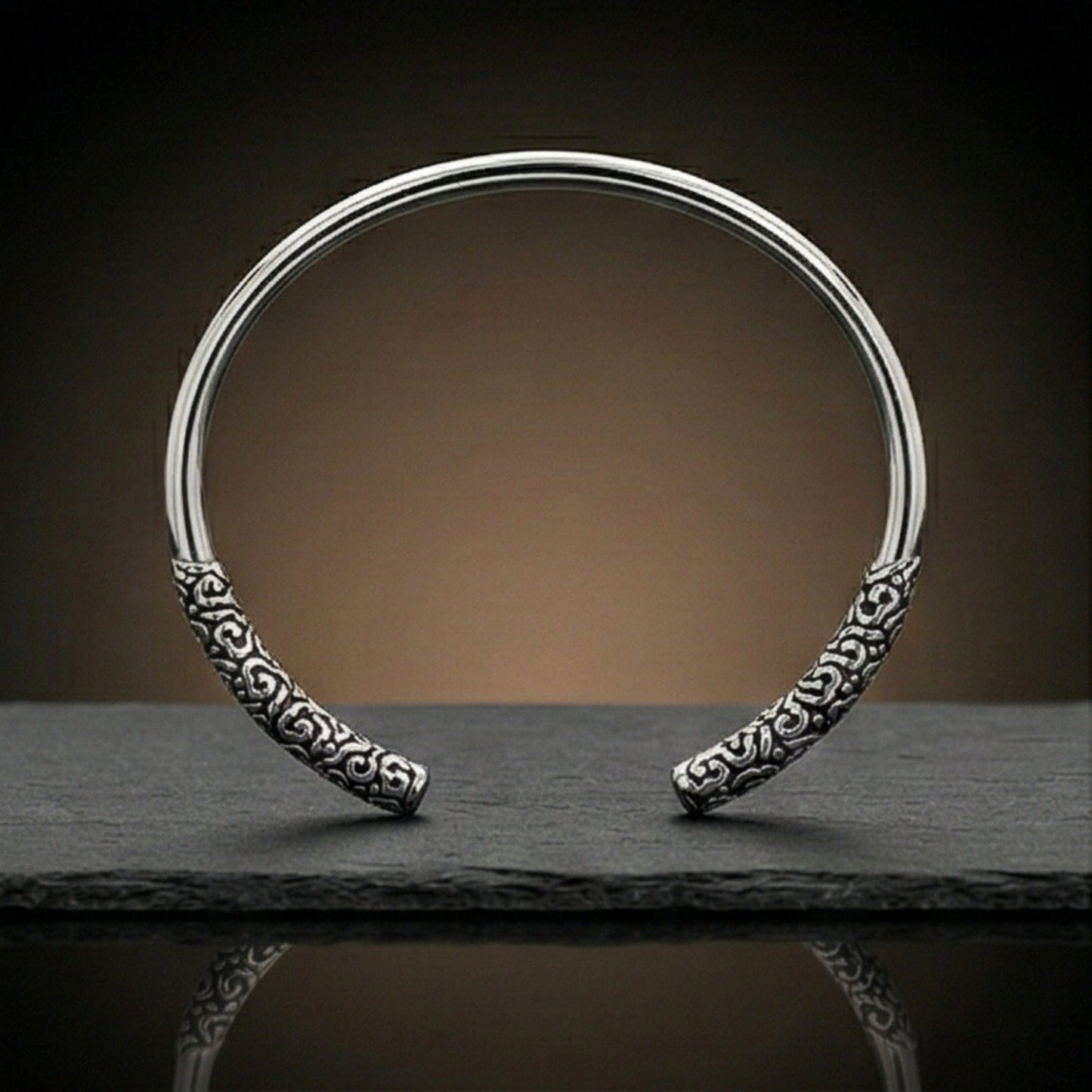 THE MEN THING Steel Bracelets VORTEX ENGRAVED - Pure Stainless Steel Open Bangle Bracelet (Adjustable) for Men & Boys