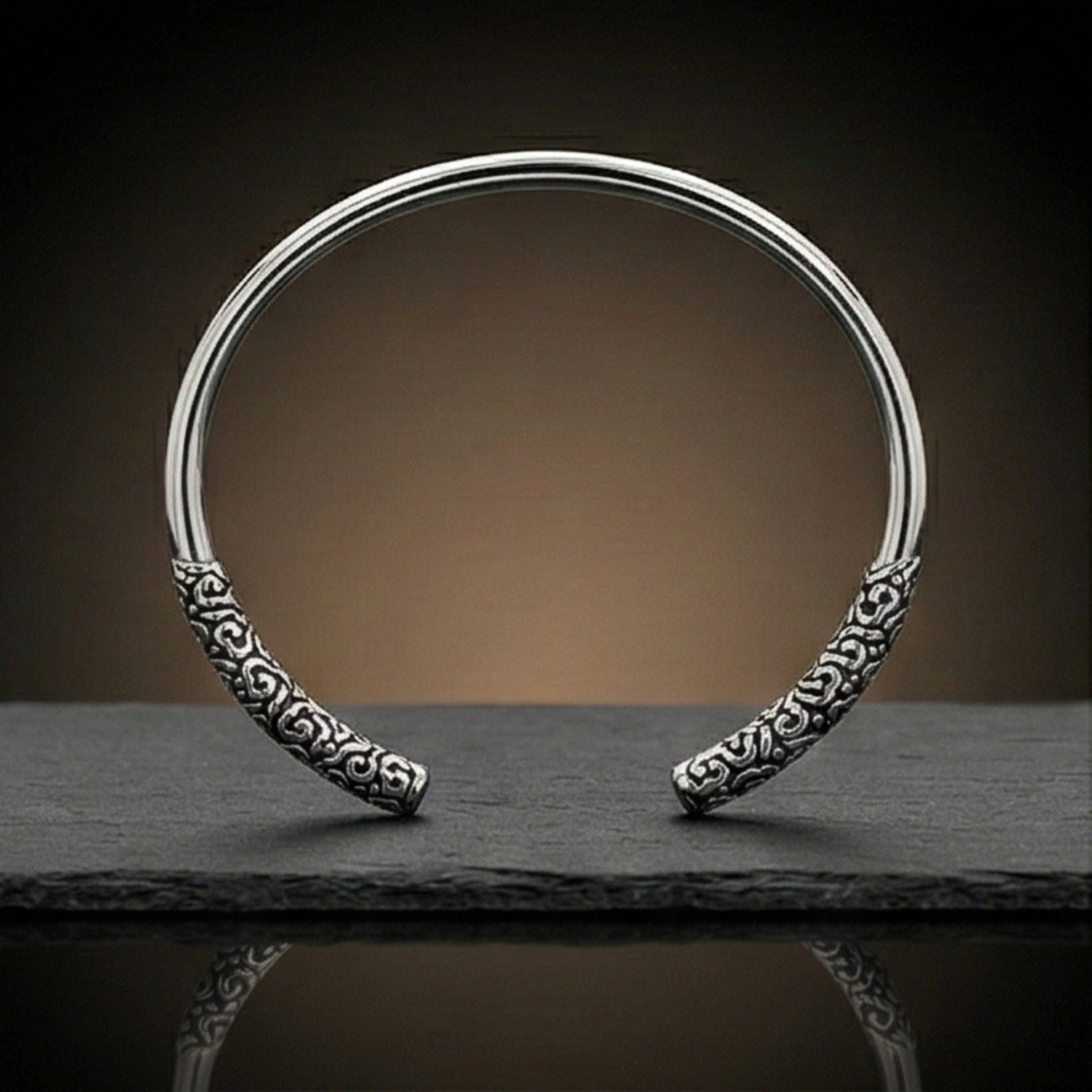 THE MEN THING Steel Bracelets VORTEX ENGRAVED - Pure Stainless Steel Open Bangle Bracelet (Adjustable) for Men & Boys