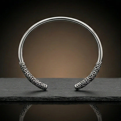 THE MEN THING Steel Bracelets VORTEX ENGRAVED - Pure Stainless Steel Open Bangle Bracelet (Adjustable) for Men & Boys
