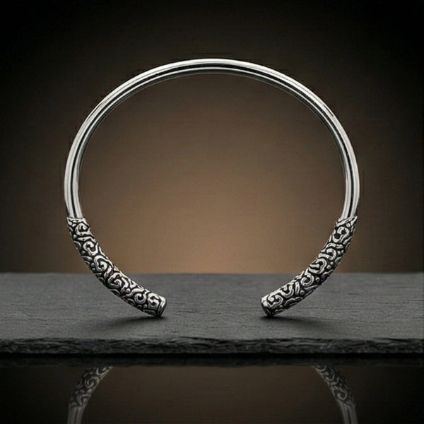 VORTEX ENGRAVED - Pure Stainless Steel Open Bangle Bracelet (Adjustable) for Men & Boys