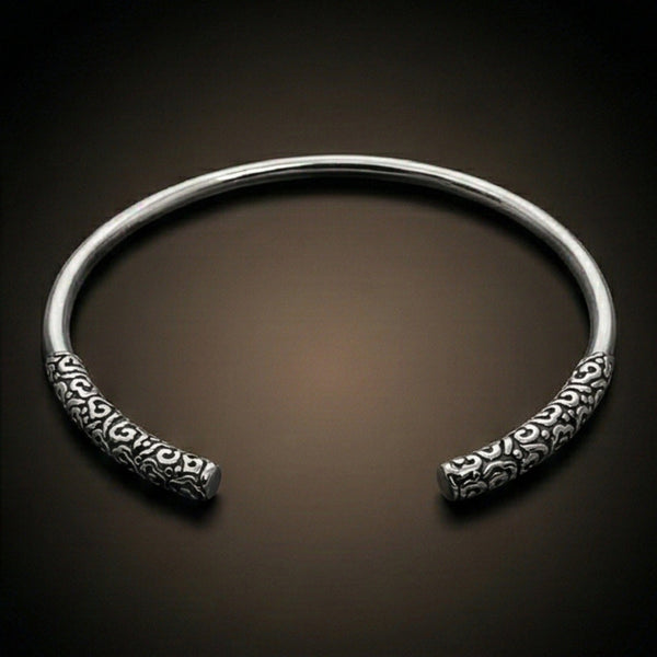 VORTEX ENGRAVED - Pure Stainless Steel Open Bangle Bracelet (Adjustable) for Men & Boys
