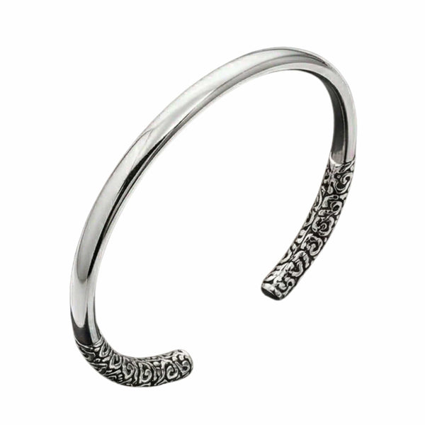VORTEX ENGRAVED - Pure Stainless Steel Open Bangle Bracelet (Adjustable) for Men & Boys