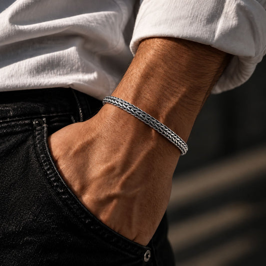 THE MEN THING Steel Bracelets WHEAT LINK - 5mm Titanium Steel Bracelet with S-Hook for Men & Boy 9 inch