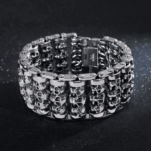 WIDE SKULL - 32mm Pure Titanium Steel Bracelet, Heavy Biker Bracelet for Men & Boy (8inch)