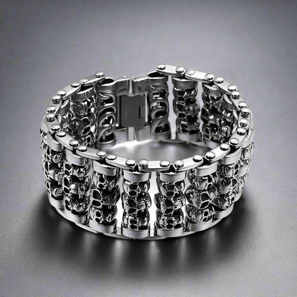 WIDE SKULL - 32mm Pure Titanium Steel Bracelet, Heavy Biker Bracelet for Men & Boy (8inch)