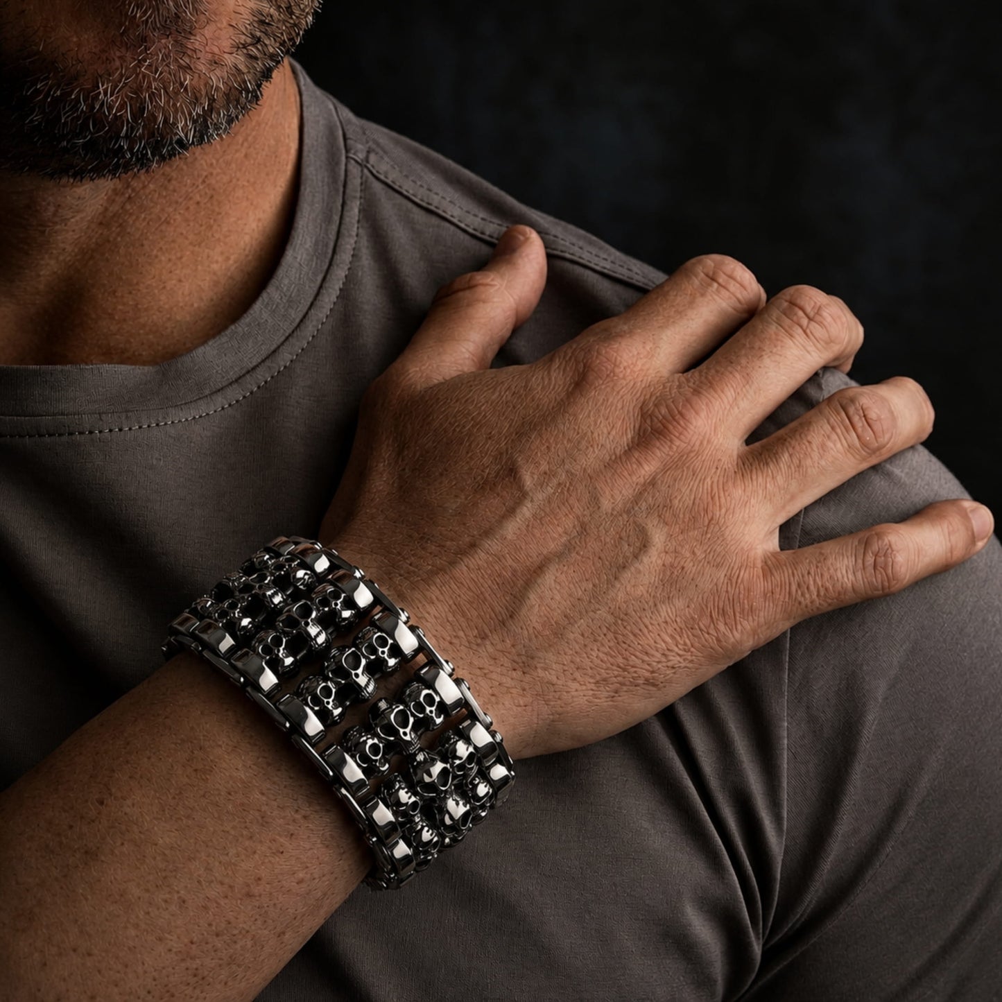 THE MEN THING Steel Bracelets WIDE SKULL - 32mm Pure Titanium Steel Bracelet, Heavy Biker Bracelet for Men & Boy (8inch)
