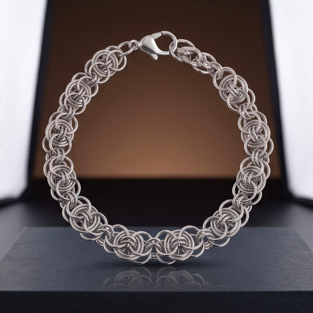 THE MEN THING Steel Bracelets WOLF BRAID SILVER - 8 inch Stainless Steel Bracelet with Lobster Claw for Men & Boys