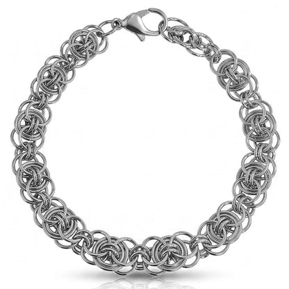 THE MEN THING Steel Bracelets WOLF BRAID SILVER - 8 inch Stainless Steel Bracelet with Lobster Claw for Men & Boys