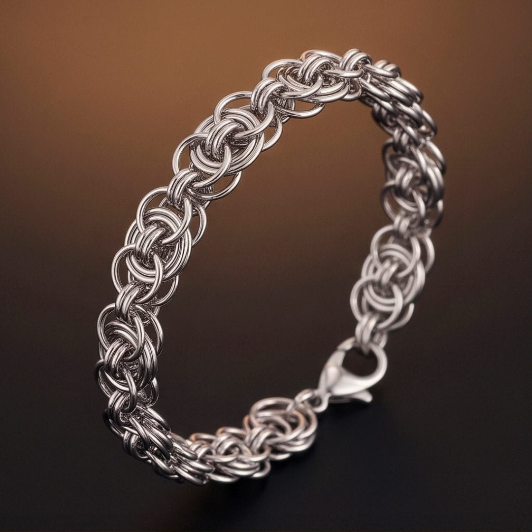 THE MEN THING Steel Bracelets WOLF BRAID SILVER - 8 inch Stainless Steel Bracelet with Lobster Claw for Men & Boys