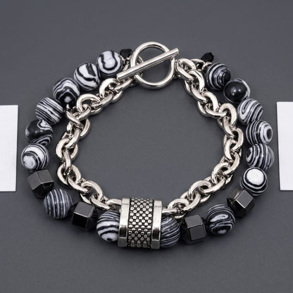 THE MEN THING Steel Bracelets WOLF TRAIL GREY - Grey Beads Bracelet for Men & Boys (8 inch)