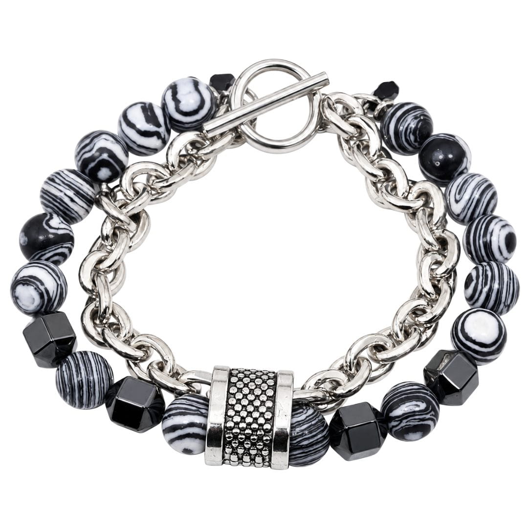 THE MEN THING Steel Bracelets WOLF TRAIL GREY - Grey Beads Bracelet for Men & Boys (8 inch)