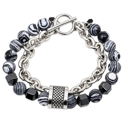 THE MEN THING Steel Bracelets WOLF TRAIL GREY - Grey Beads Bracelet for Men & Boys (8 inch)
