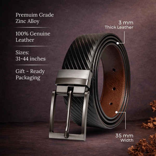 Mens Genuine Leather Belt | 2 in 1 Reversible (Black & Brown) (1 Pc.) - STRYX