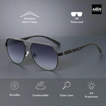 THE MEN THING Sunglasses 2105 DARK HEX -  Aviator  Style - HD Polarised Sunglasses for Men - UV400 Protection, Stainless Steel Frame