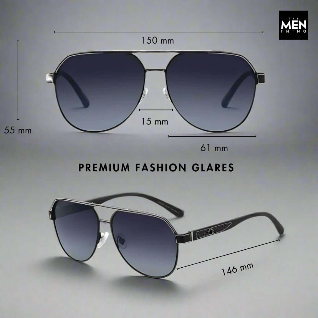 THE MEN THING Sunglasses 2105 DARK HEX -  Aviator  Style - HD Polarised Sunglasses for Men - UV400 Protection, Stainless Steel Frame