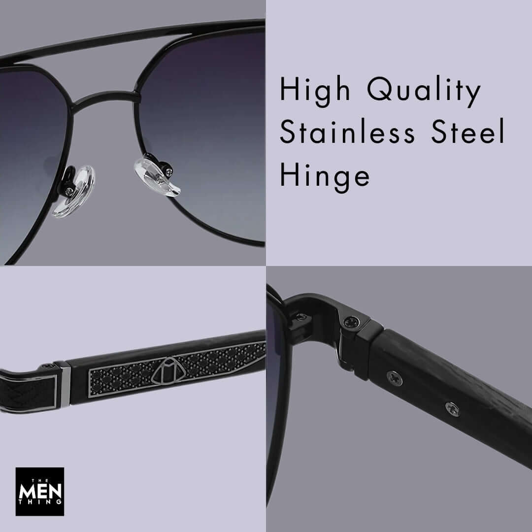 THE MEN THING Sunglasses 2105 DARK HEX -  Aviator  Style - HD Polarised Sunglasses for Men - UV400 Protection, Stainless Steel Frame