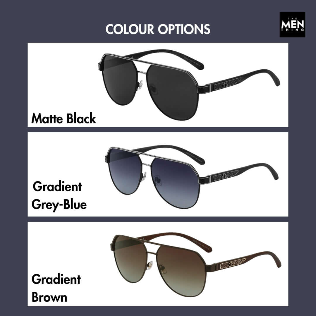 THE MEN THING Sunglasses 2105 DARK HEX -  Aviator  Style - HD Polarised Sunglasses for Men - UV400 Protection, Stainless Steel Frame
