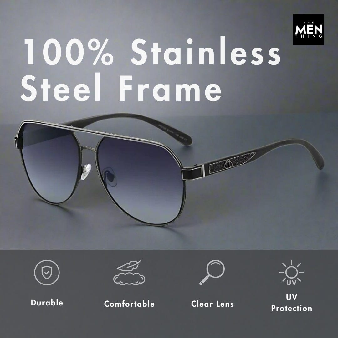 THE MEN THING Sunglasses 2105 DARK HEX -  Aviator  Style - HD Polarised Sunglasses for Men - UV400 Protection, Stainless Steel Frame