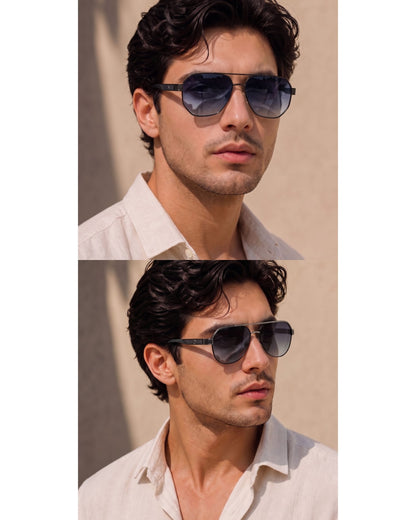 THE MEN THING Sunglasses 2105 DARK HEX -  Aviator  Style - HD Polarised Sunglasses for Men - UV400 Protection, Stainless Steel Frame