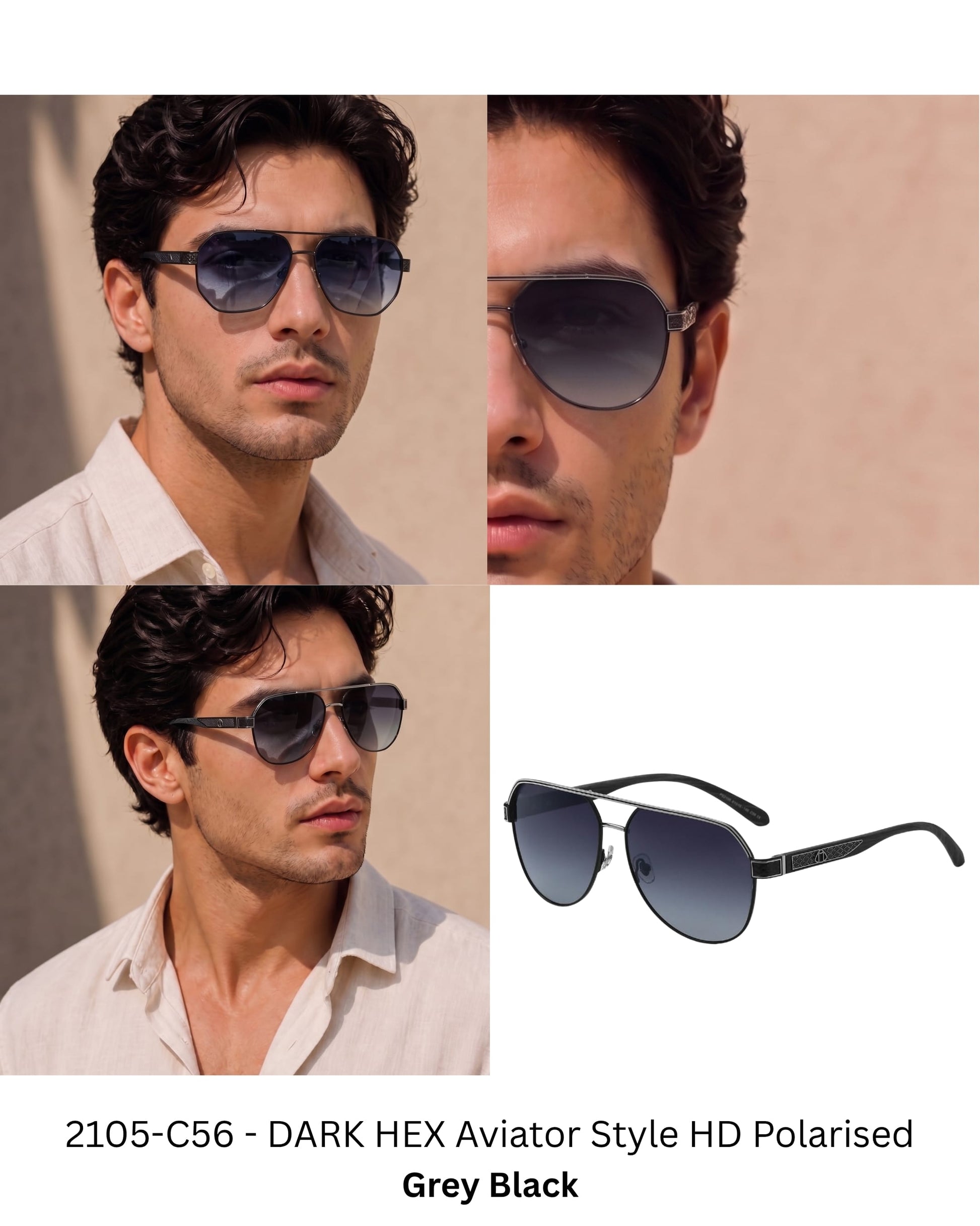THE MEN THING Sunglasses 2105 DARK HEX -  Aviator  Style - HD Polarised Sunglasses for Men - UV400 Protection, Stainless Steel Frame