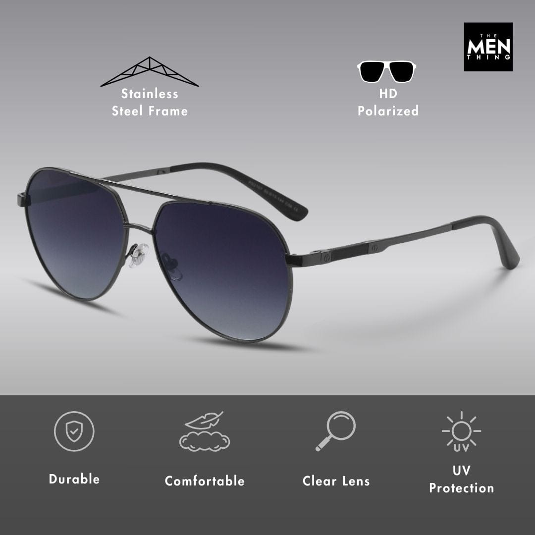 THE MEN THING Sunglasses 2107 SOLAR CREST - Aviator Style - HD Polarised Sunglasses for Men - UV400 Protection, Stainless Steel Frame