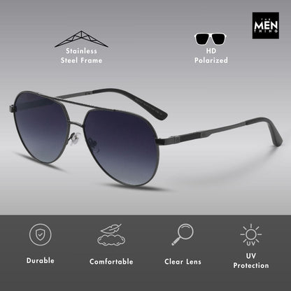 THE MEN THING Sunglasses 2107 SOLAR CREST - Aviator Style - HD Polarised Sunglasses for Men - UV400 Protection, Stainless Steel Frame