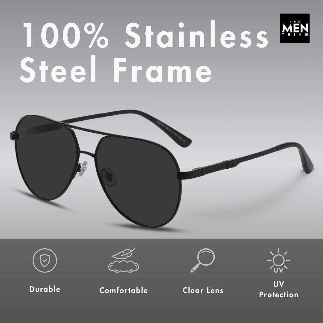 THE MEN THING Sunglasses 2107 SOLAR CREST - Aviator Style - HD Polarised Sunglasses for Men - UV400 Protection, Stainless Steel Frame