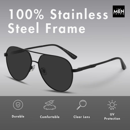 THE MEN THING Sunglasses 2107 SOLAR CREST - Aviator Style - HD Polarised Sunglasses for Men - UV400 Protection, Stainless Steel Frame