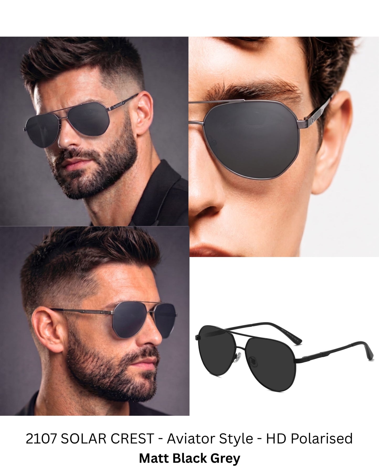 THE MEN THING Sunglasses 2107 SOLAR CREST - Aviator Style - HD Polarised Sunglasses for Men - UV400 Protection, Stainless Steel Frame