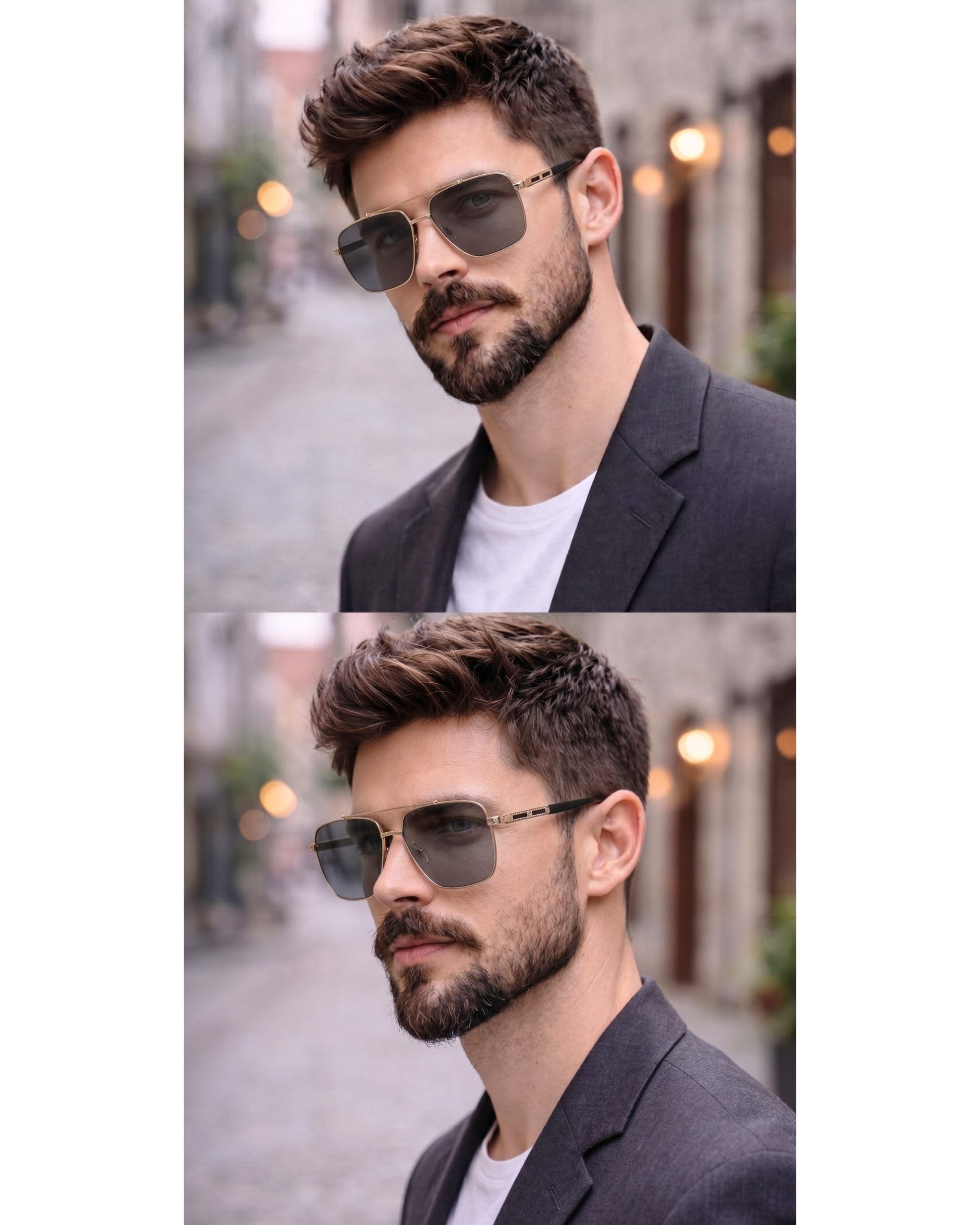 THE MEN THING Sunglasses 2109 SHADOW LUXE -  Double Bridge Aviator Style - HD Polarised Sunglasses for Men - UV400 Protection, Stainless Steel Frame