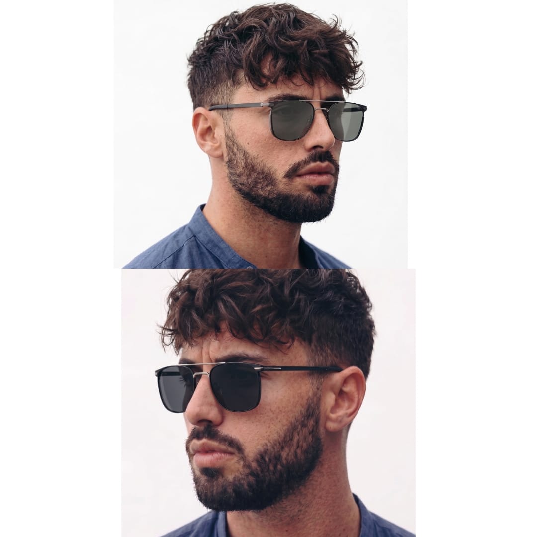 THE MEN THING Sunglasses 2110 MIDNIGHT EDGE  -  Square Aviator Style - HD Polarised Sunglasses for Men - UV400 Protection, Stainless Steel Frame