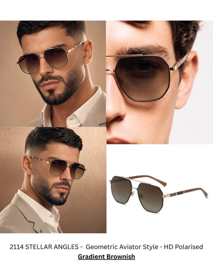 2114 STELLAR ANGLES - Geometric Aviator Style - HD Polarised Sunglasses for Men - UV400 Protection, Stainless Steel Frame — Sunglasses for Men | THE MEN THING