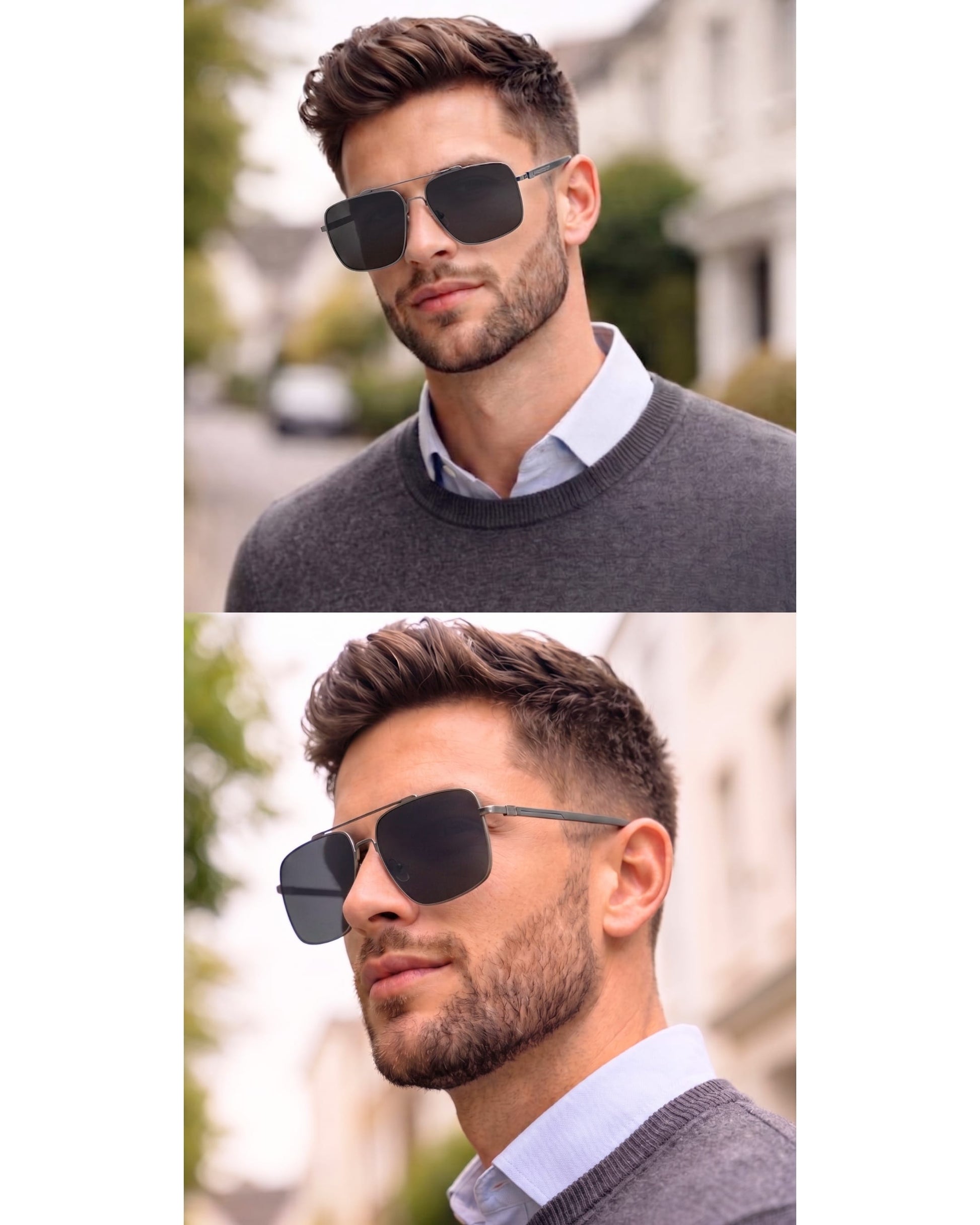 THE MEN THING Sunglasses 2121 SKYLINE LUXE -  Classic Square Aviator Style - HD Polarised Sunglasses for Men - UV400 Protection, Stainless Steel Frame