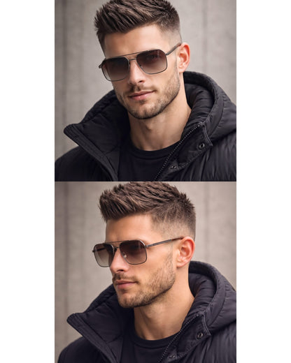 THE MEN THING Sunglasses 2124 BOLD HORIZON -  Rectangular Aviator  Style - HD Polarised Sunglasses for Men - UV400 Protection, Stainless Steel Frame