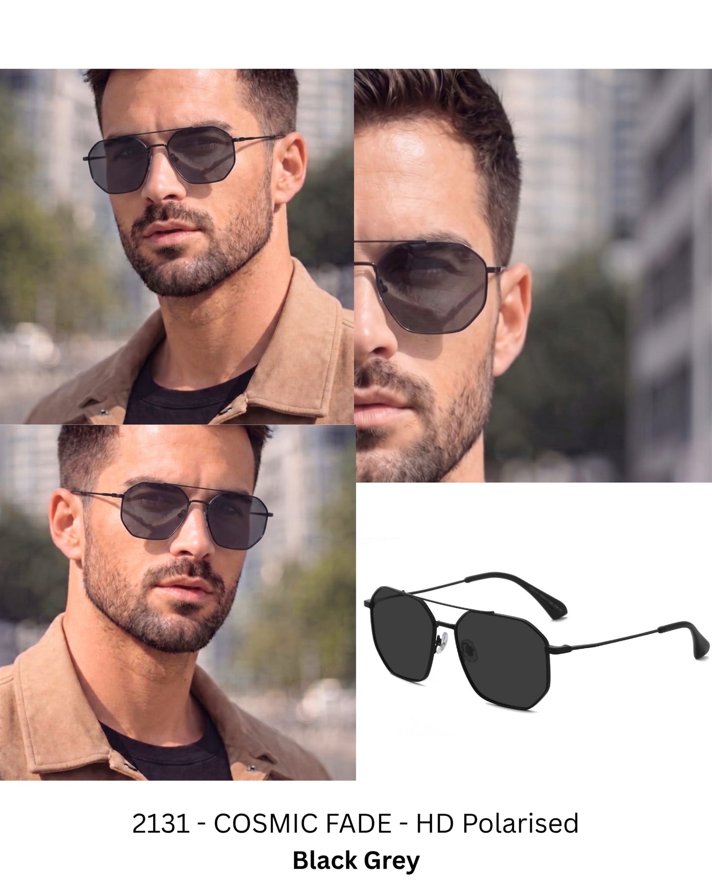 THE MEN THING Sunglasses 2131 - COSMIC FADE - HD Polarised Sunglasses for Men - UV400 Protection, Stainless Steel Frame - Black Grey