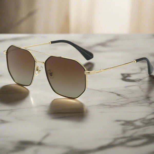 2131 - COSMIC FADE - HD Polarised Sunglasses for Men - UV400 Protection, Stainless Steel Frame - Gold Gradient Brownish