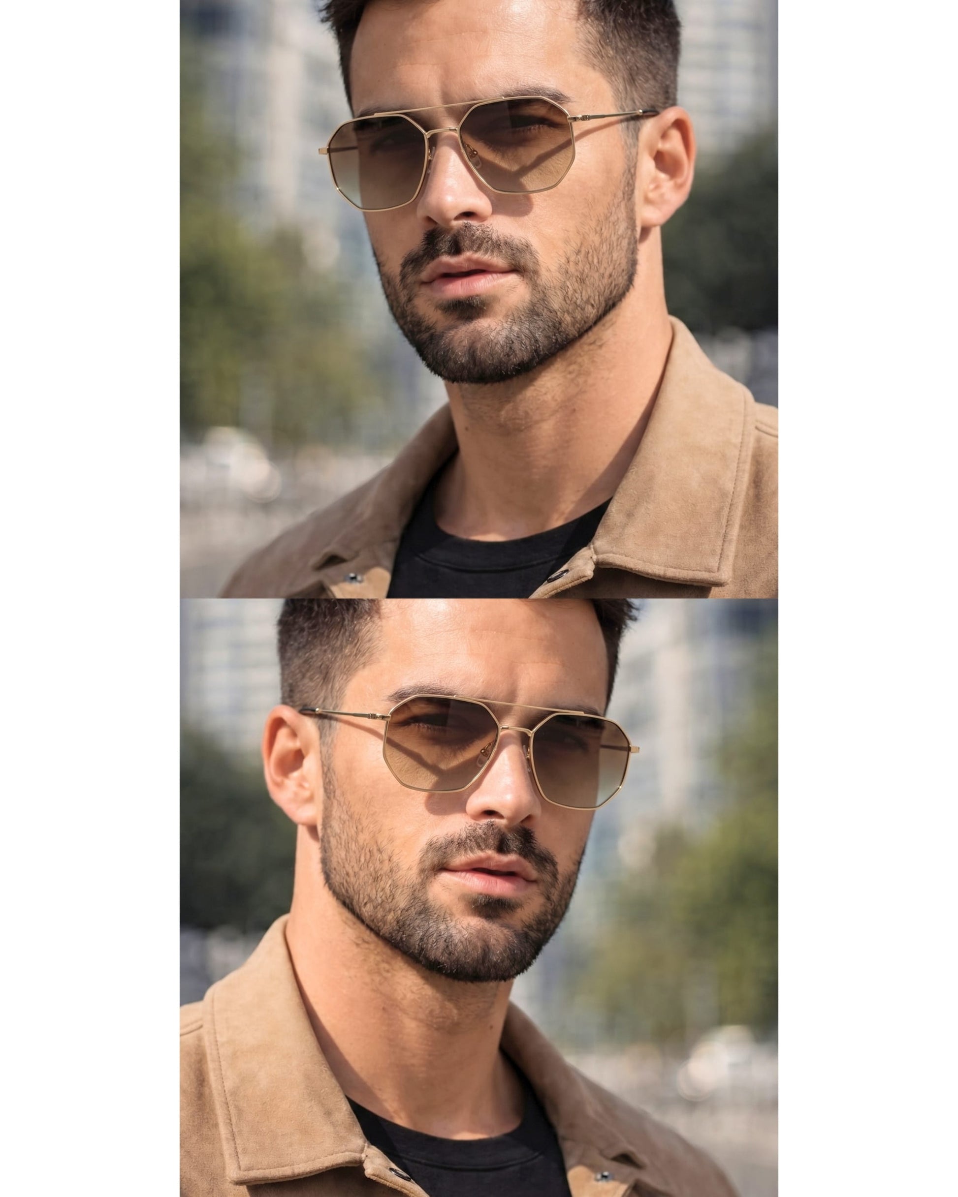 THE MEN THING Sunglasses 2131 - COSMIC FADE - HD Polarised Sunglasses for Men - UV400 Protection, Stainless Steel Frame - Gold Gradient Brownish