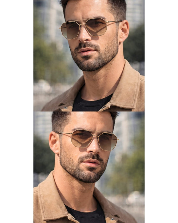 2131 - COSMIC FADE - HD Polarised Sunglasses for Men - UV400 Protection, Stainless Steel Frame - Gold Gradient Brownish