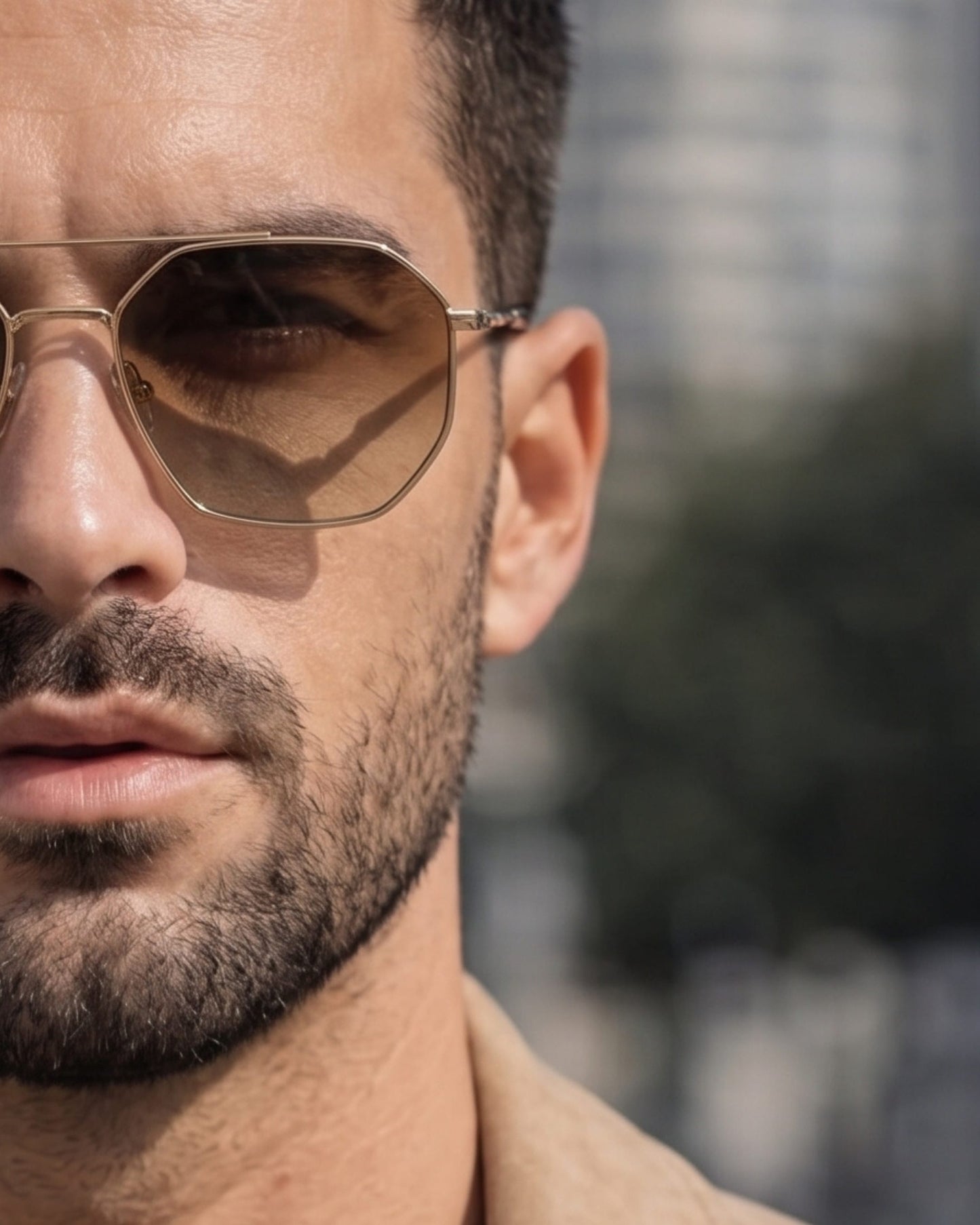 THE MEN THING Sunglasses 2131 - COSMIC FADE - HD Polarised Sunglasses for Men - UV400 Protection, Stainless Steel Frame - Gold Gradient Brownish
