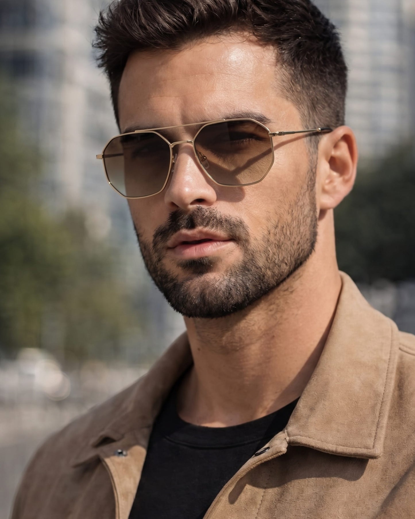 THE MEN THING Sunglasses 2131 - COSMIC FADE - HD Polarised Sunglasses for Men - UV400 Protection, Stainless Steel Frame - Gold Gradient Brownish