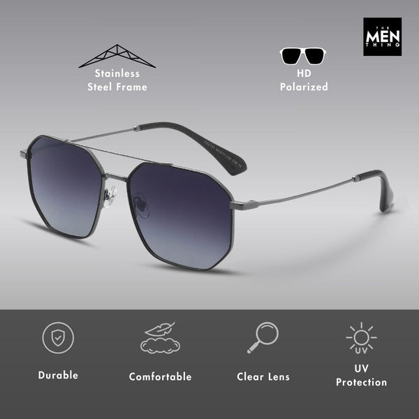 2131 - COSMIC FADE - HD Polarised Sunglasses for Men - UV400 Protection, Stainless Steel Frame - Gun Gradient Grey