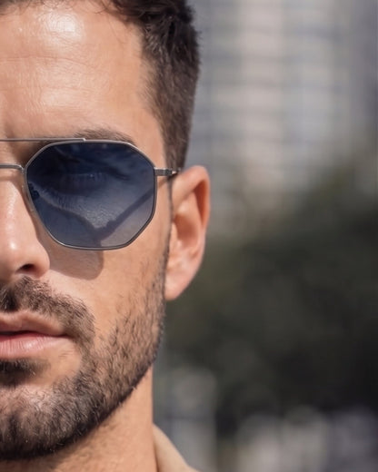 THE MEN THING Sunglasses 2131 - COSMIC FADE - HD Polarised Sunglasses for Men - UV400 Protection, Stainless Steel Frame - Gun Gradient Grey