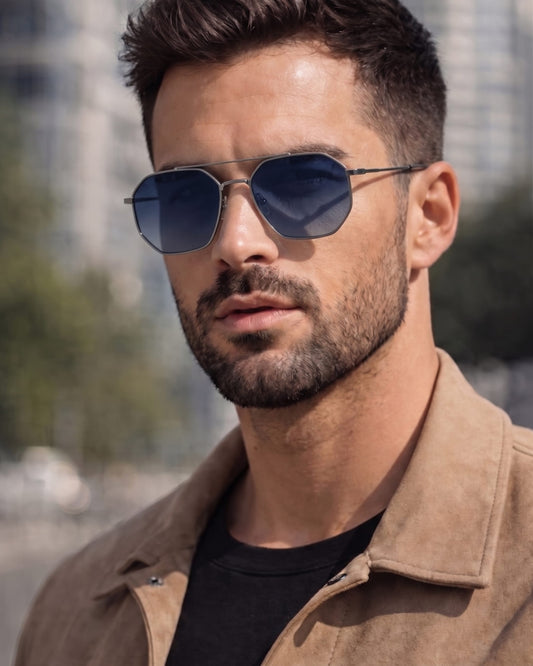 THE MEN THING Sunglasses 2131 - COSMIC FADE - HD Polarised Sunglasses for Men - UV400 Protection, Stainless Steel Frame - Gun Gradient Grey