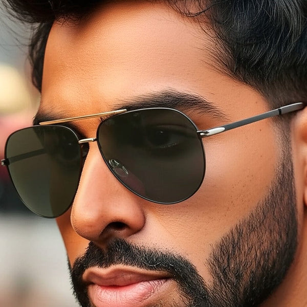 2139 - AERO SHADOW - HD Polarised Sunglasses for Men - UV400 Protection, Stainless Steel Frame - Gold Grey