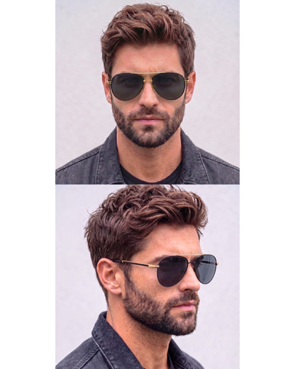 THE MEN THING Sunglasses 2139 - AERO SHADOW - HD Polarised Sunglasses for Men - UV400 Protection, Stainless Steel Frame - Gold Grey