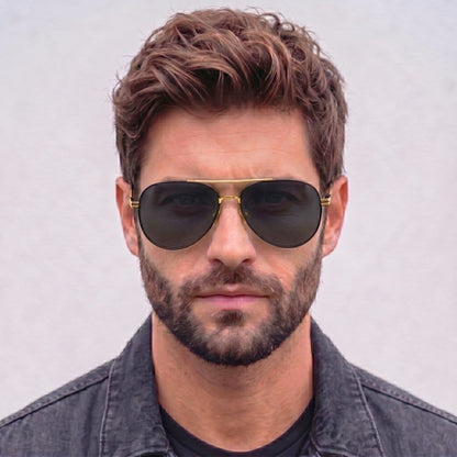 THE MEN THING Sunglasses 2139 - AERO SHADOW - HD Polarised Sunglasses for Men - UV400 Protection, Stainless Steel Frame - Gold Grey