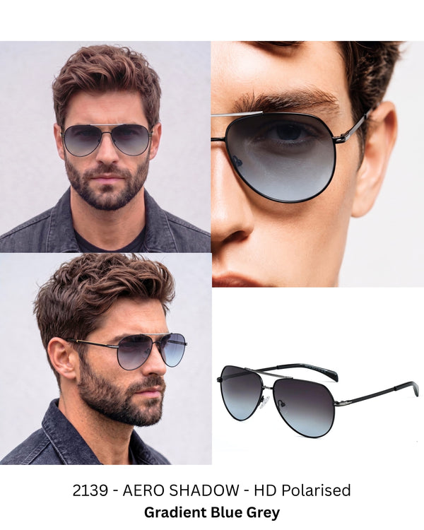 2139 - AERO SHADOW - HD Polarised Sunglasses for Men - UV400 Protection, Stainless Steel Frame - Gradual Blue Grey