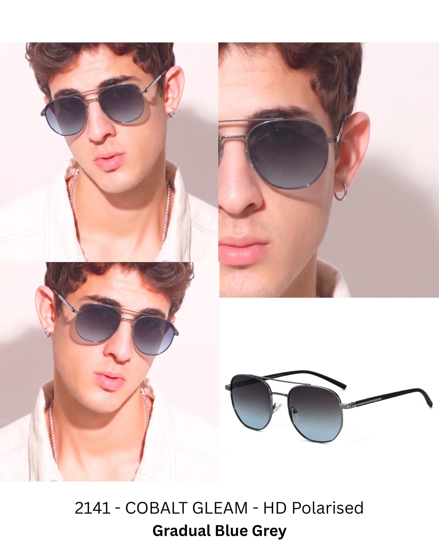 THE MEN THING Sunglasses 2141 - COBALT GLEAM - HD Polarised Sunglasses for Men - UV400 Protection, Stainless Steel Frame - Gradual Blue Grey